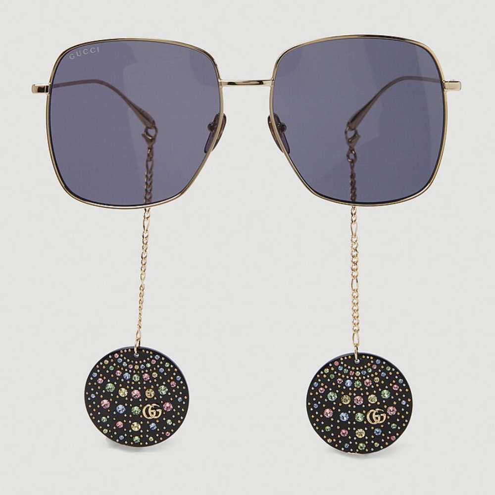 GUCCI GG 1031s 009 Gold Grey Sunglasses w/ Crystal Embellished Disco Ball Charms